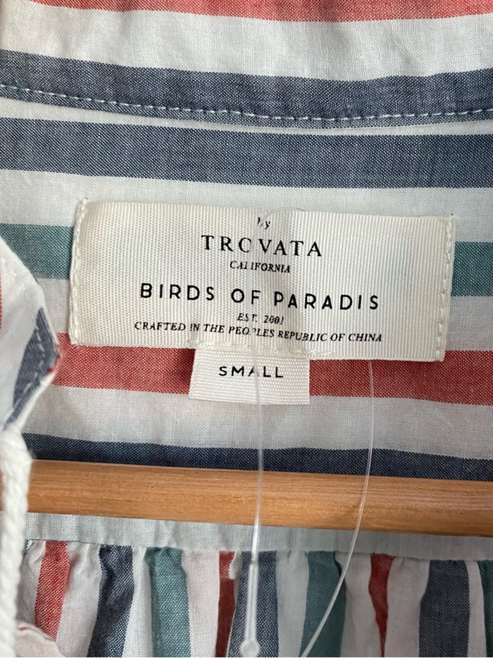 Trovata Striped Blouse Shirt Top Blue Red Short Flutter Sleeves Cottage Boho S - Picture 6 of 11